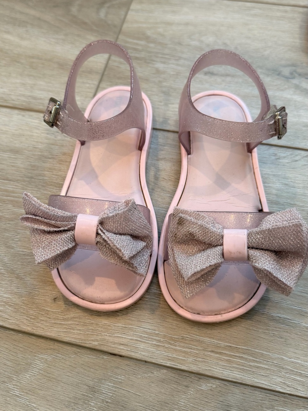 Mini Melissa Pink Glitter Bow Jelly Sandals